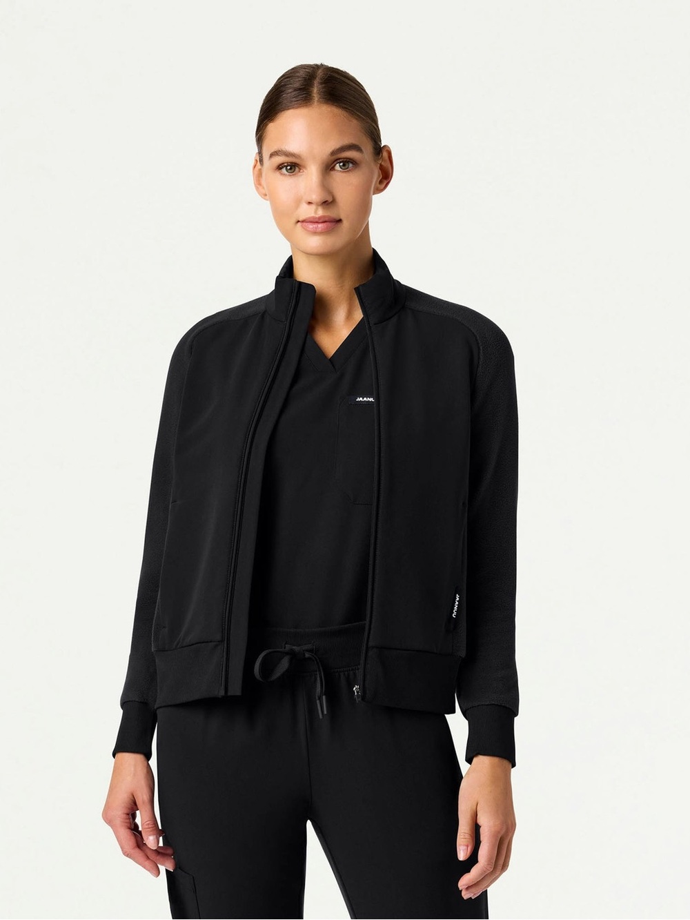 Women’s Jaanuu Black Hybrid Cloud Fleece Bomber